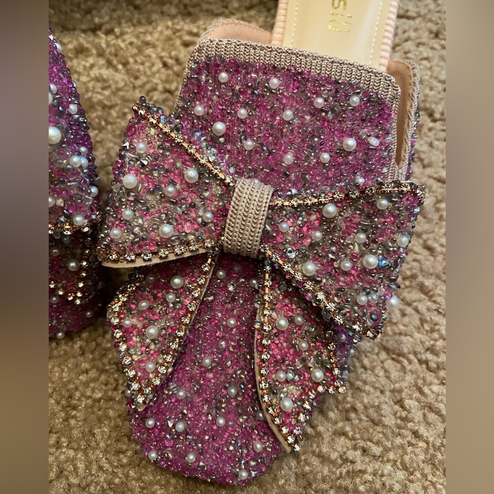 Rhinestone Bow Flat Mules